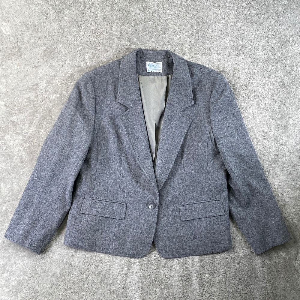 Pendleton Wool Blazer Women 18W Gray Virgin Wool Single Button Jacket W423-182